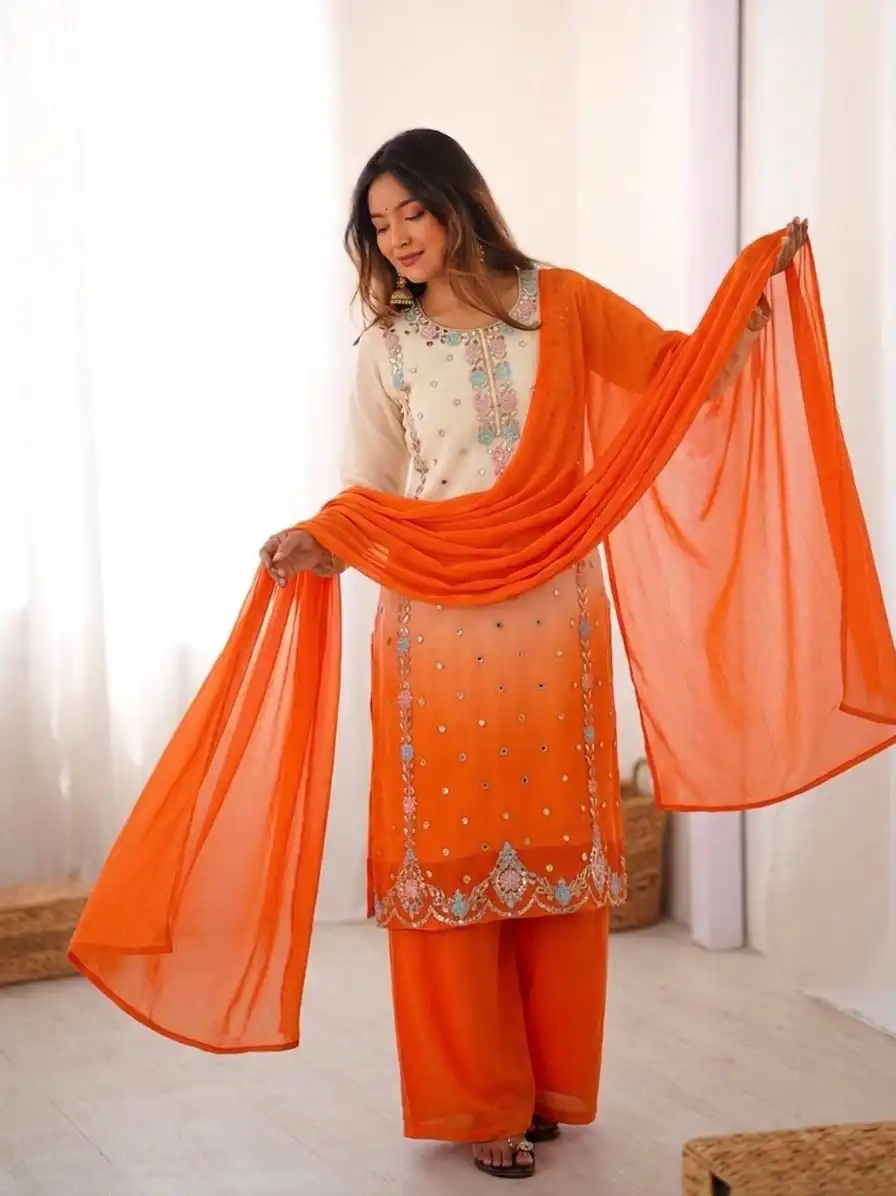 SR 1712 Orange Color Faux Georgette Salwar Suit with Designer Work. Affordable Price ₹1999. Delivery 4-6 Working Days. Shop now. | Jump Suits, Straight Suits, Casual Suits, Creative suits, Designer Suits, Palazzo Suits, Party Wear Suits, Patiala Suits, Salwar suit