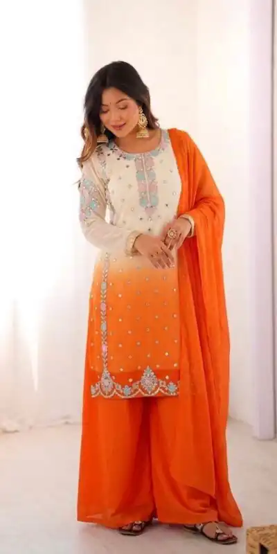 SR 1712 Orange Color Faux Georgette Salwar Suit with Designer Work. Affordable Price ₹1999. Delivery 4-6 Working Days. Shop now. | Jump Suits, Straight Suits, Casual Suits, Creative suits, Designer Suits, Palazzo Suits, Party Wear Suits, Patiala Suits, Salwar suit