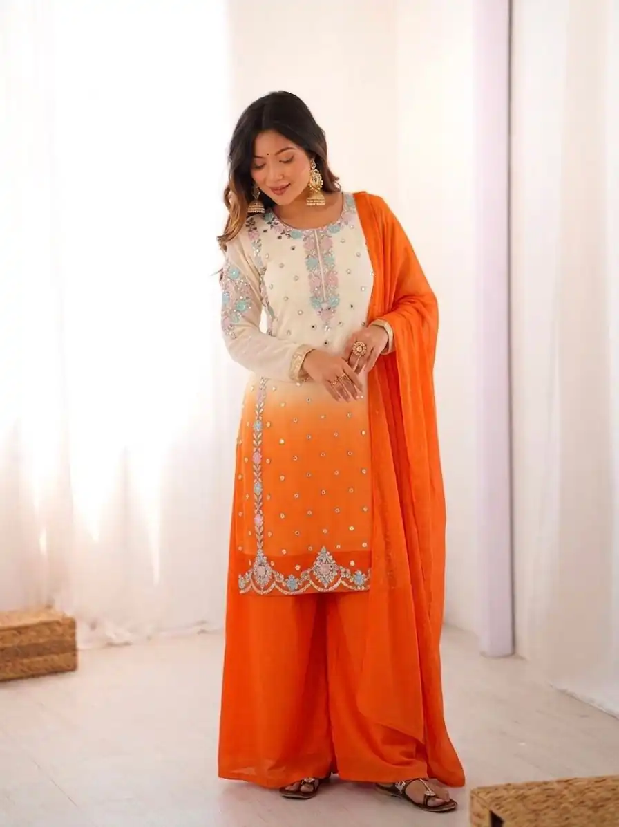 SR 1712 Orange Color Faux Georgette Salwar Suit with Designer Work. Affordable Price ₹1999. Delivery 4-6 Working Days. Shop now. | Jump Suits, Straight Suits, Casual Suits, Creative suits, Designer Suits, Palazzo Suits, Party Wear Suits, Patiala Suits, Salwar suit