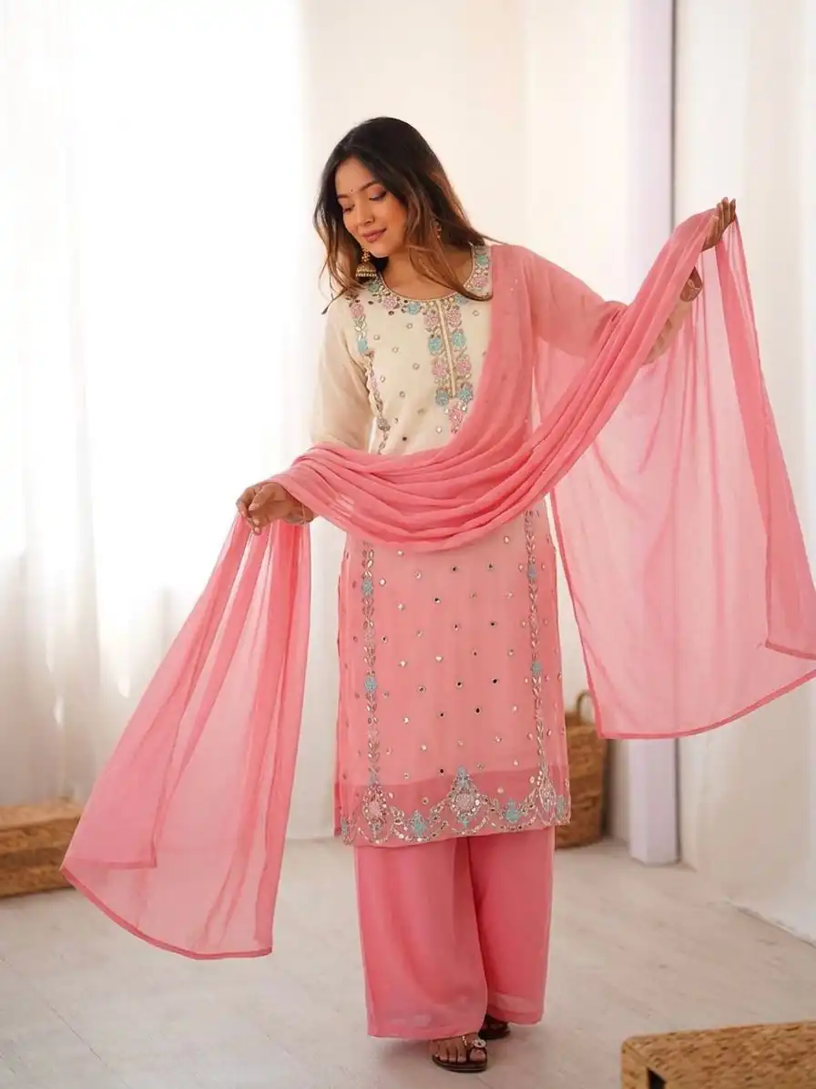 SR 1712 Pink Color Faux Georgette Salwar Suit with Designer Work. Affordable Price ₹1999. Delivery 4-6 Working Days. Shop now. | Jump Suits, Straight Suits, Casual Suits, Creative suits, Designer Suits, Palazzo Suits, Party Wear Suits, Patiala Suits, Salwar suit