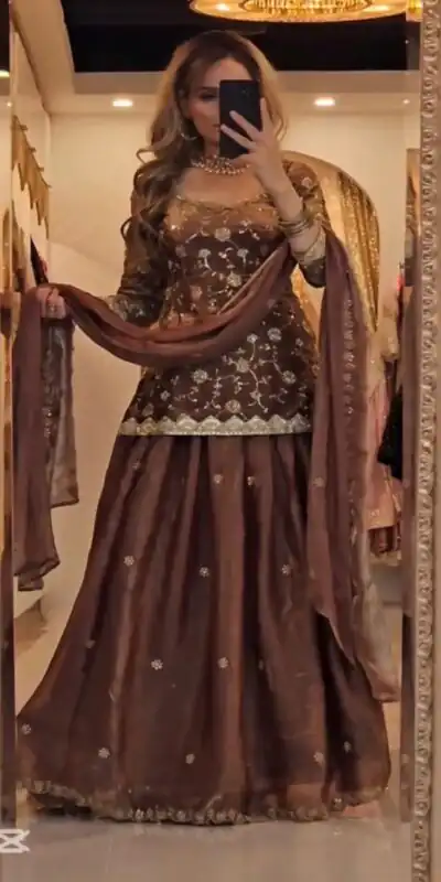MF 473 Brown in Color Fandy Silk Designer Work Lehenga Choli . Affordable Price ₹2399. Delivery 4-6 Working Days. Shop now. | Bollywood Lehenga, Creative Lehenga, Designer Lehenga, Embroidered Lehenga, Lehenga, Party Wear Lehenga