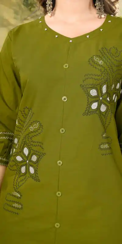 DIVA 162 Green Color Cotton Kurti with Printed Designer Work. Exclusive Offer ₹1749. Delivery 4-6 Working Days. Online Shop now. | Bollywood Kurti, Creative Kurtis, Designer Kurti, Kurti, Party Wear Kurti, Selfie Kurti