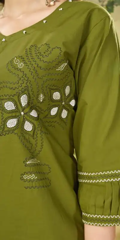 DIVA 162 Green Color Cotton Kurti with Printed Designer Work. Exclusive Offer ₹1749. Delivery 4-6 Working Days. Online Shop now. | Bollywood Kurti, Creative Kurtis, Designer Kurti, Kurti, Party Wear Kurti, Selfie Kurti