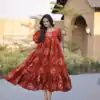 KA 1249 Rust Color Cotton Kurti with Printed Designer Work. Exclusive Offer ₹1519. Delivery 4-6 Working Days. Online Shop now. | Bollywood Kurti, Creative Kurtis, Designer Kurti, Kurti, Party Wear Kurti, Selfie Kurti