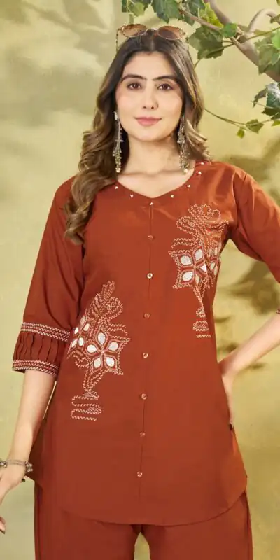 DIVA 162 Rust Color Cotton Kurti with Printed Designer Work. Exclusive Offer ₹1749. Delivery 4-6 Working Days. Online Shop now. | Bollywood Kurti, Creative Kurtis, Designer Kurti, Kurti, Party Wear Kurti, Selfie Kurti