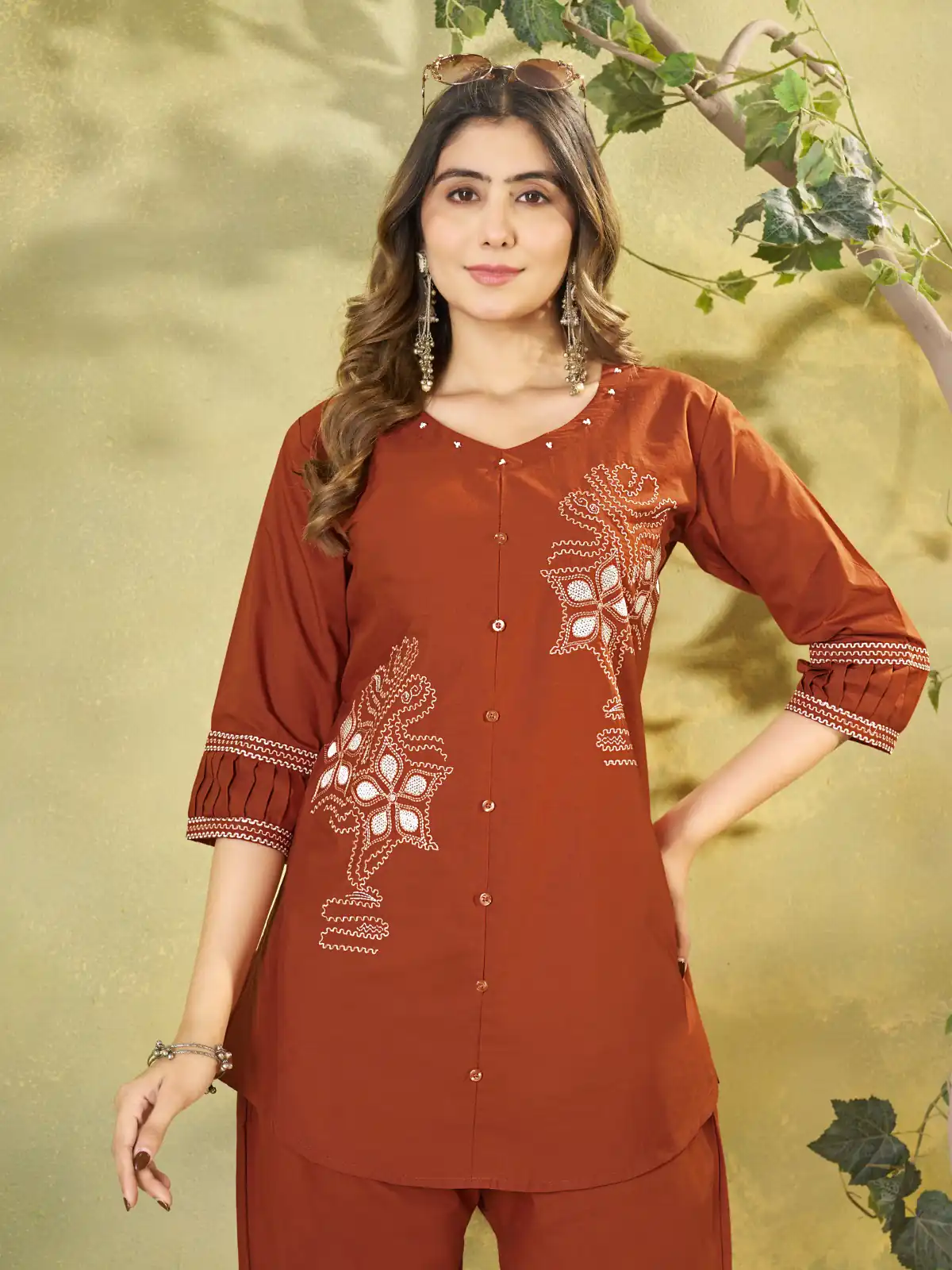 DIVA 162 Rust Color Cotton Kurti with Printed Designer Work. Exclusive Offer ₹1749. Delivery 4-6 Working Days. Online Shop now. | Bollywood Kurti, Creative Kurtis, Designer Kurti, Kurti, Party Wear Kurti, Selfie Kurti