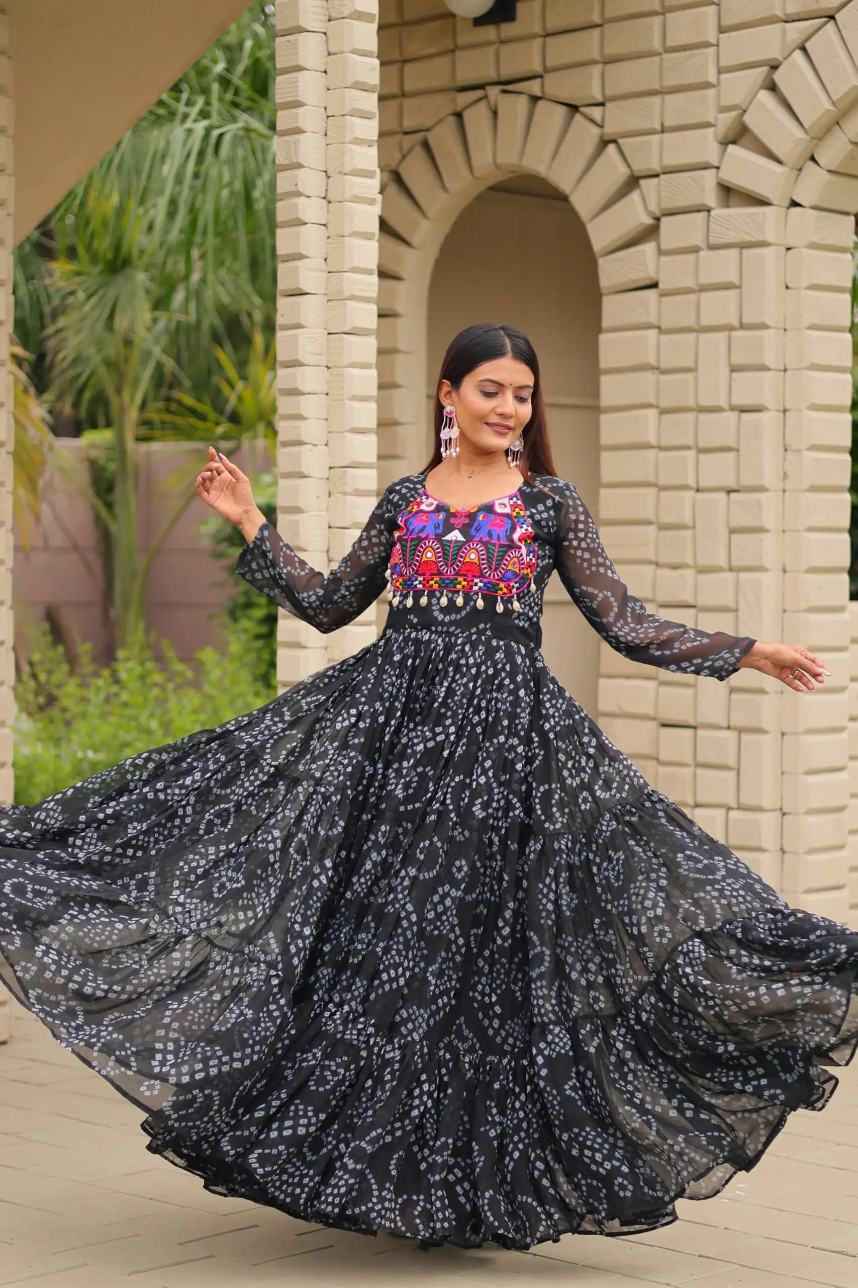 Ram 122 Black in Faux Georgette. Embroidery Work & Mirror Work Gown Festive Deal ₹1949. Delivery 4-6 Working Days. Shop now. | Bollywood Gowns, Creative Gowns, Designer Gowns, Embroidered Gowns, Gowns, Party Wear Gowns