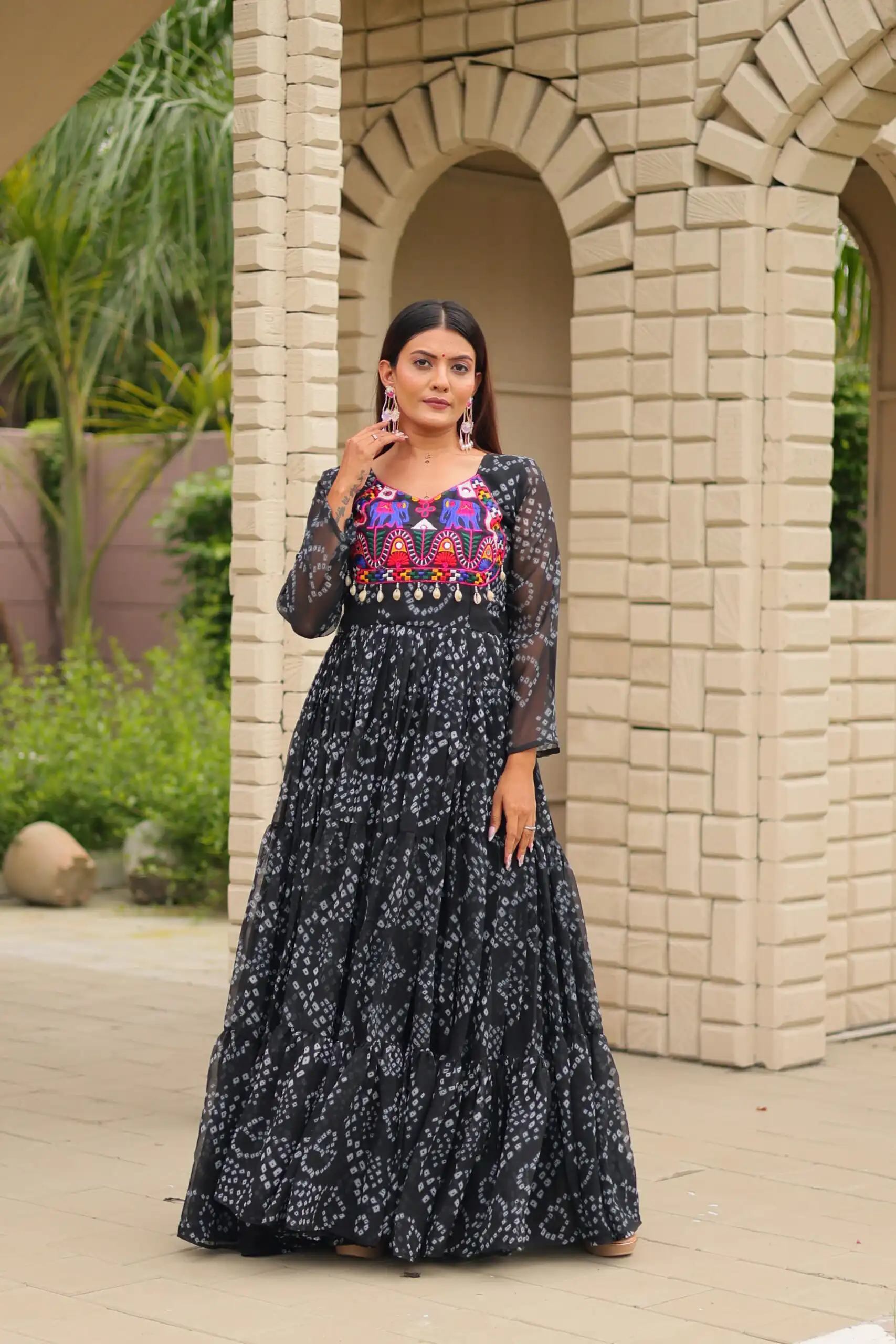 Ram 122 Black in Faux Georgette. Embroidery Work & Mirror Work Gown Festive Deal ₹1949. Delivery 4-6 Working Days. Shop now. | Bollywood Gowns, Creative Gowns, Designer Gowns, Embroidered Gowns, Gowns, Party Wear Gowns