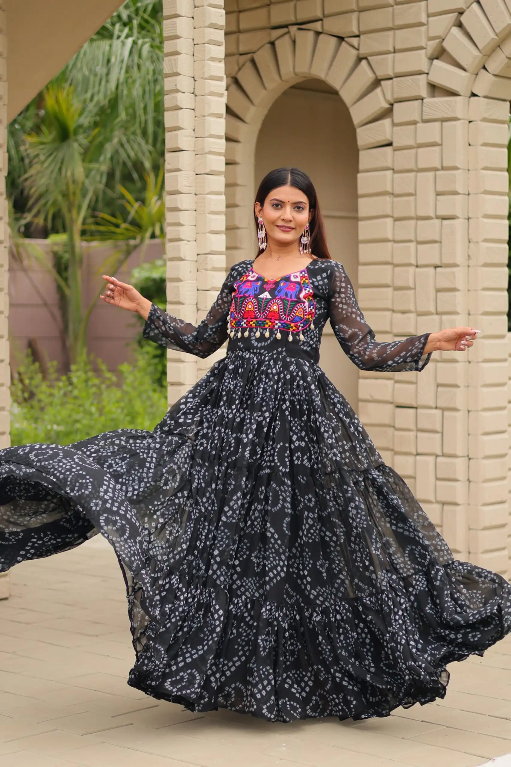 Ram 122 Black in Faux Georgette. Embroidery Work & Mirror Work Gown Festive Deal ₹1949. Delivery 4-6 Working Days. Shop now. | Bollywood Gowns, Creative Gowns, Designer Gowns, Embroidered Gowns, Gowns, Party Wear Gowns