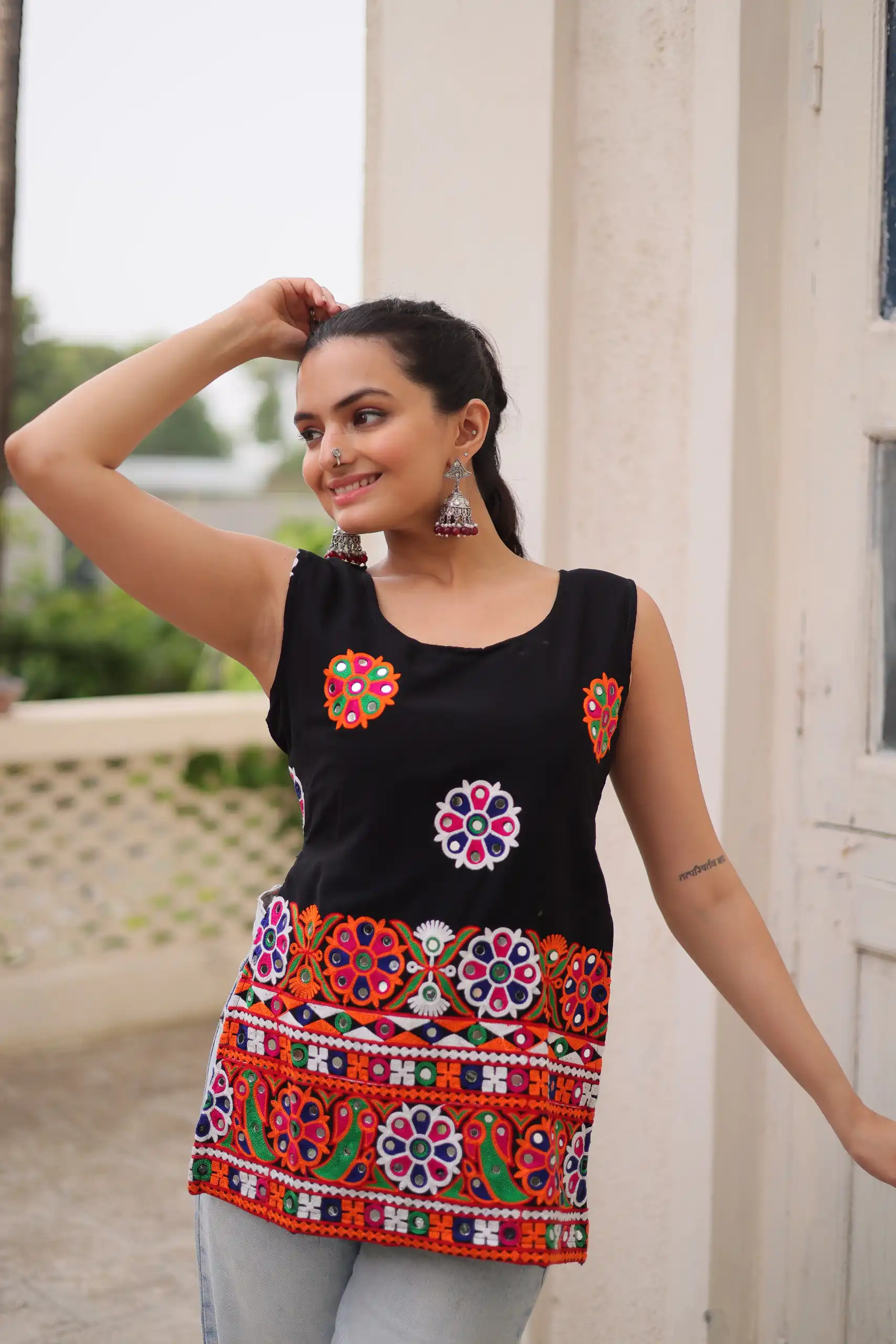 KA 1196 Black Georgette Kurti with Gamthi Work.Wedding, Party, Festive, Events, Exclusive Offer ₹1469. Delivery 4-6 Working Days. Shop now. | Bollywood Kurti, Creative Kurtis, Designer Kurti, Kurti, Party Wear Kurti, Selfie Kurti