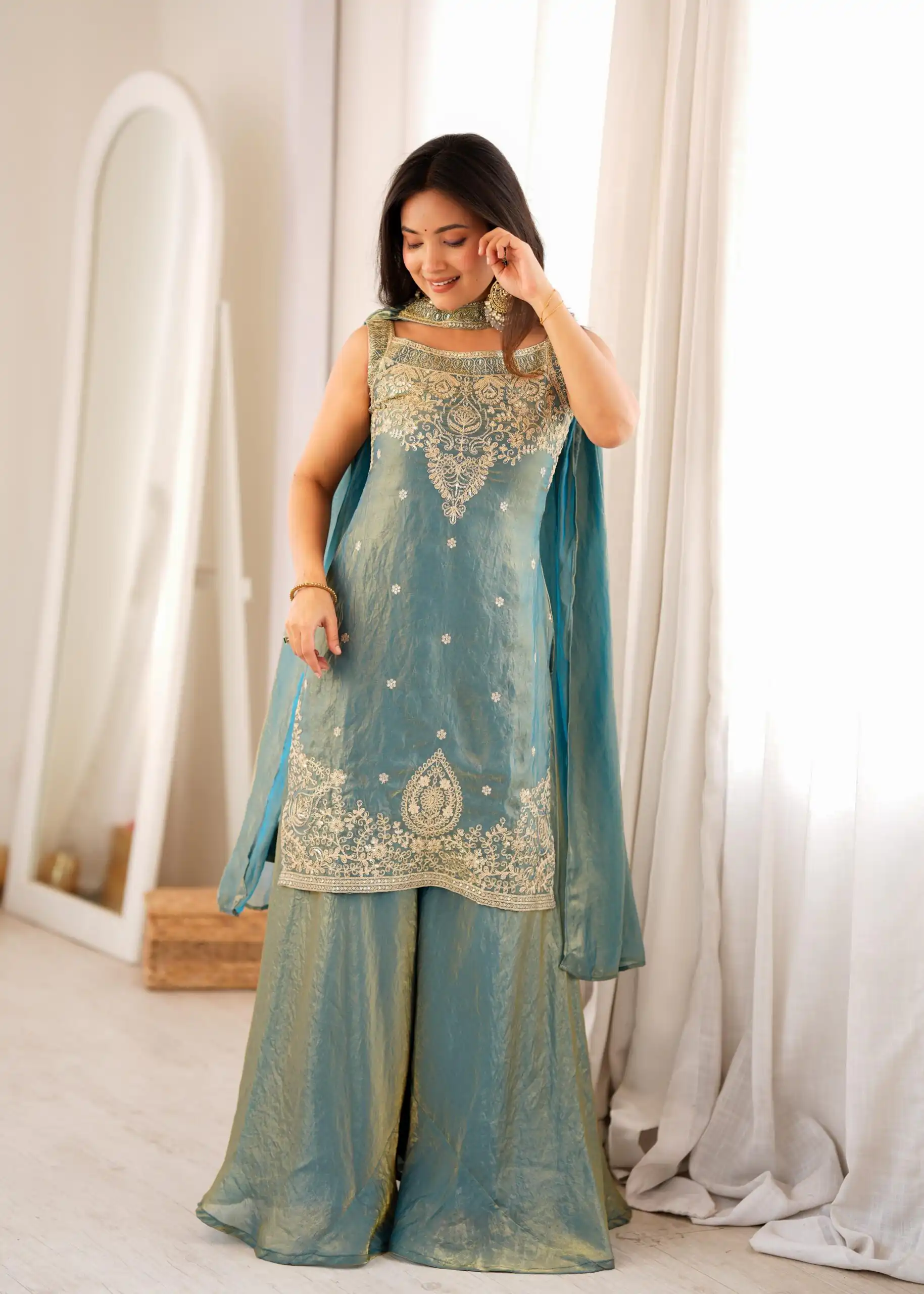 KB 306 Blue Fendy Silk Salwar Suit with Mirror Work & Embroidery Work. Best Price ₹1999. Delivery 4-6 Working Days. Shop now. | Jump Suits, Straight Suits, Casual Suits, Creative suits, Designer Suits, Palazzo Suits, Party Wear Suits, Patiala Suits, Salwar suit