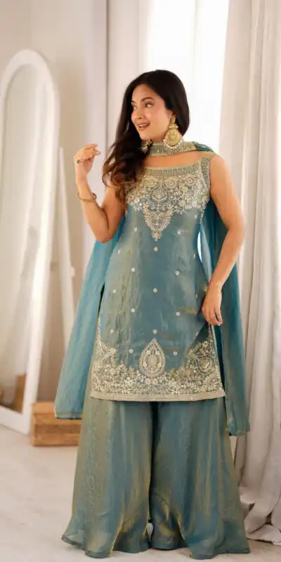 KB 306 Blue Fendy Silk Salwar Suit with Mirror Work & Embroidery Work. Best Price ₹1999. Delivery 4-6 Working Days. Shop now. | Jump Suits, Straight Suits, Casual Suits, Creative suits, Designer Suits, Palazzo Suits, Party Wear Suits, Patiala Suits, Salwar suit