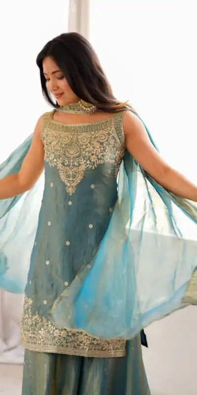 KB 306 Blue Fendy Silk Salwar Suit with Mirror Work & Embroidery Work. Best Price ₹1999. Delivery 4-6 Working Days. Shop now. | Jump Suits, Straight Suits, Casual Suits, Creative suits, Designer Suits, Palazzo Suits, Party Wear Suits, Patiala Suits, Salwar suit