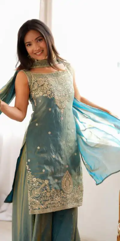 KB 306 Blue Fendy Silk Salwar Suit with Mirror Work & Embroidery Work. Best Price ₹1999. Delivery 4-6 Working Days. Shop now. | Jump Suits, Straight Suits, Casual Suits, Creative suits, Designer Suits, Palazzo Suits, Party Wear Suits, Patiala Suits, Salwar suit