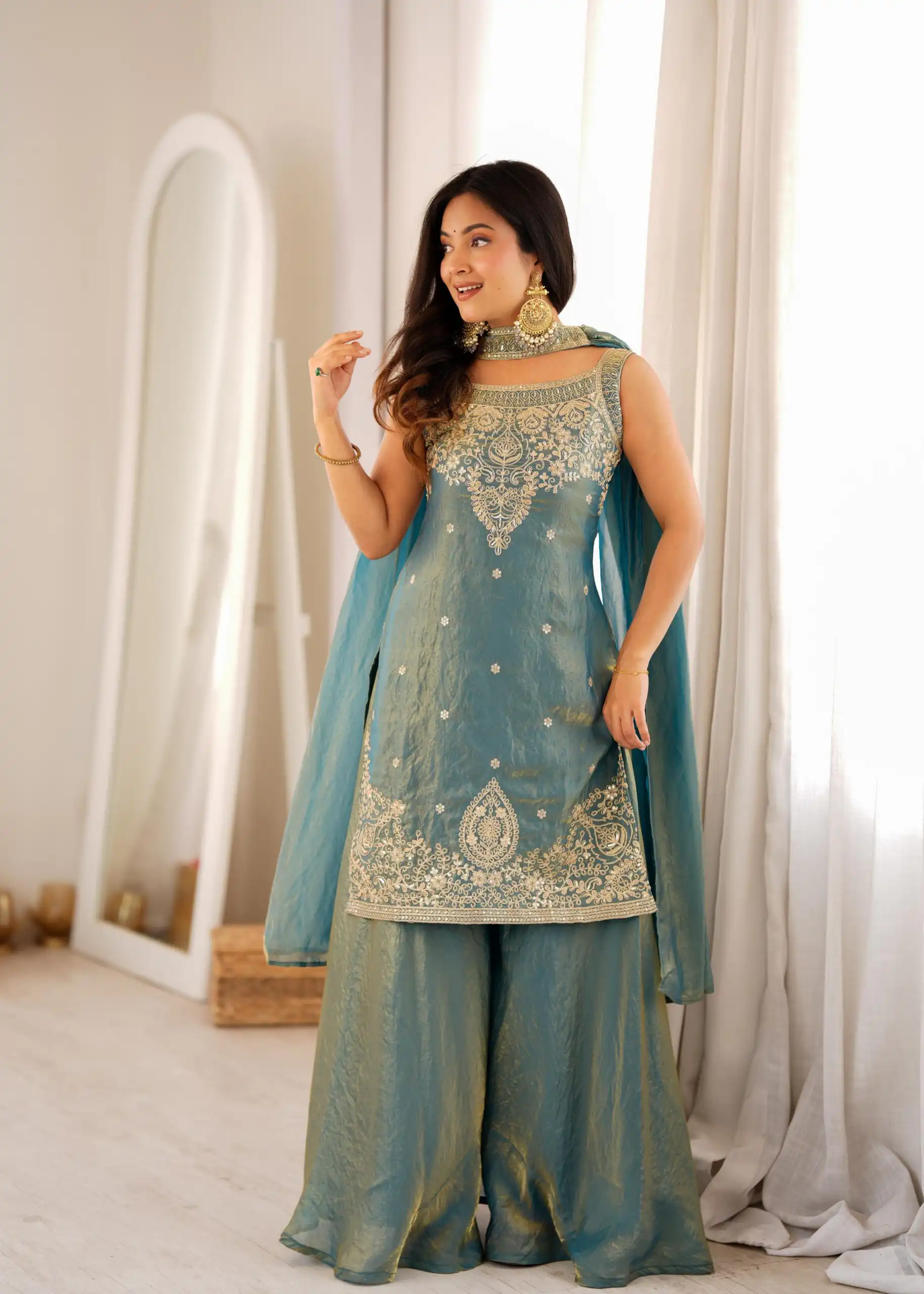 KB 306 Blue Fendy Silk Salwar Suit with Mirror Work & Embroidery Work. Best Price ₹1999. Delivery 4-6 Working Days. Shop now. | Jump Suits, Straight Suits, Casual Suits, Creative suits, Designer Suits, Palazzo Suits, Party Wear Suits, Patiala Suits, Salwar suit