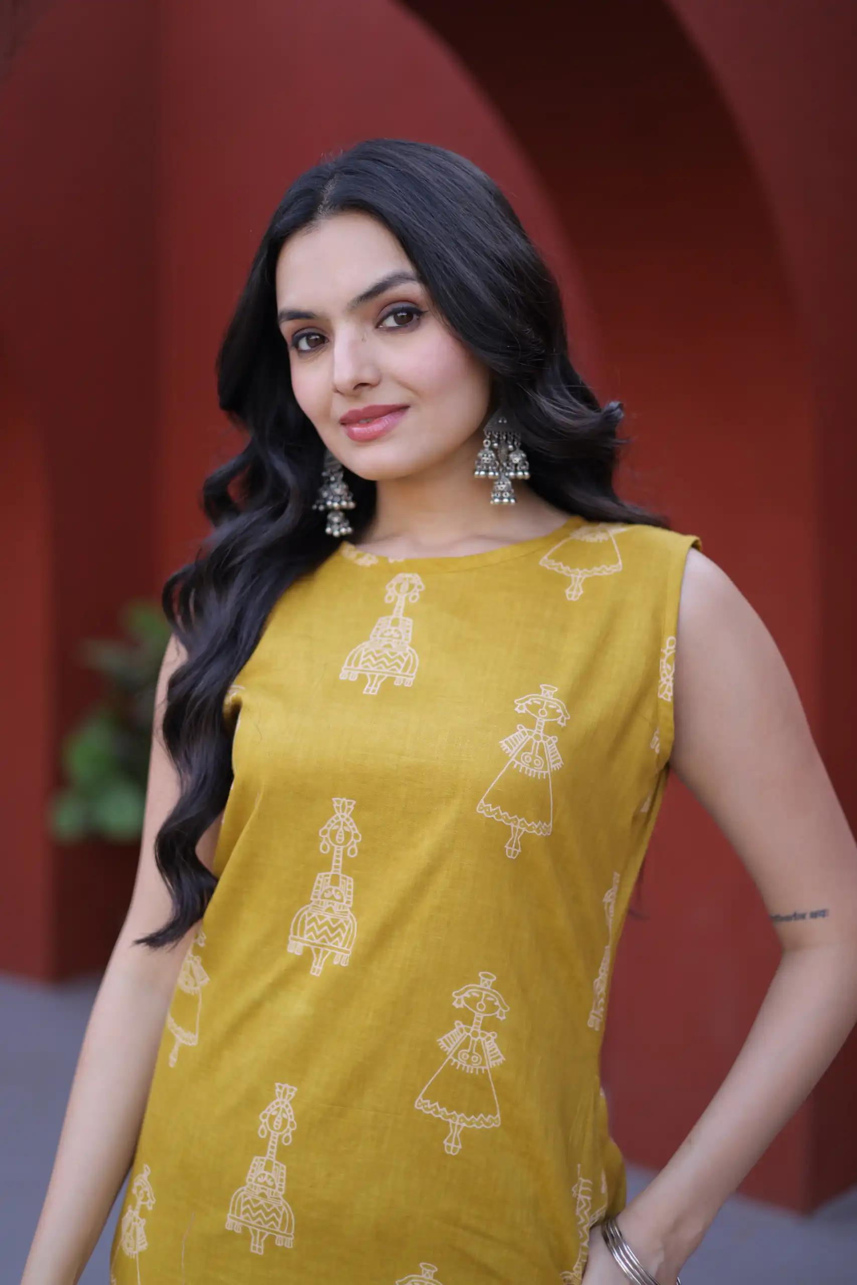 Classic Mustard Cotton Printed Kurti - Image 2