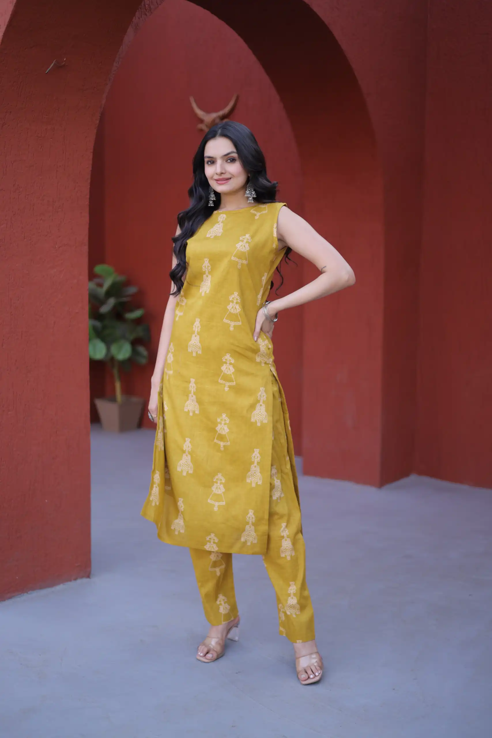 Classic Mustard Cotton Printed Kurti - Image 3