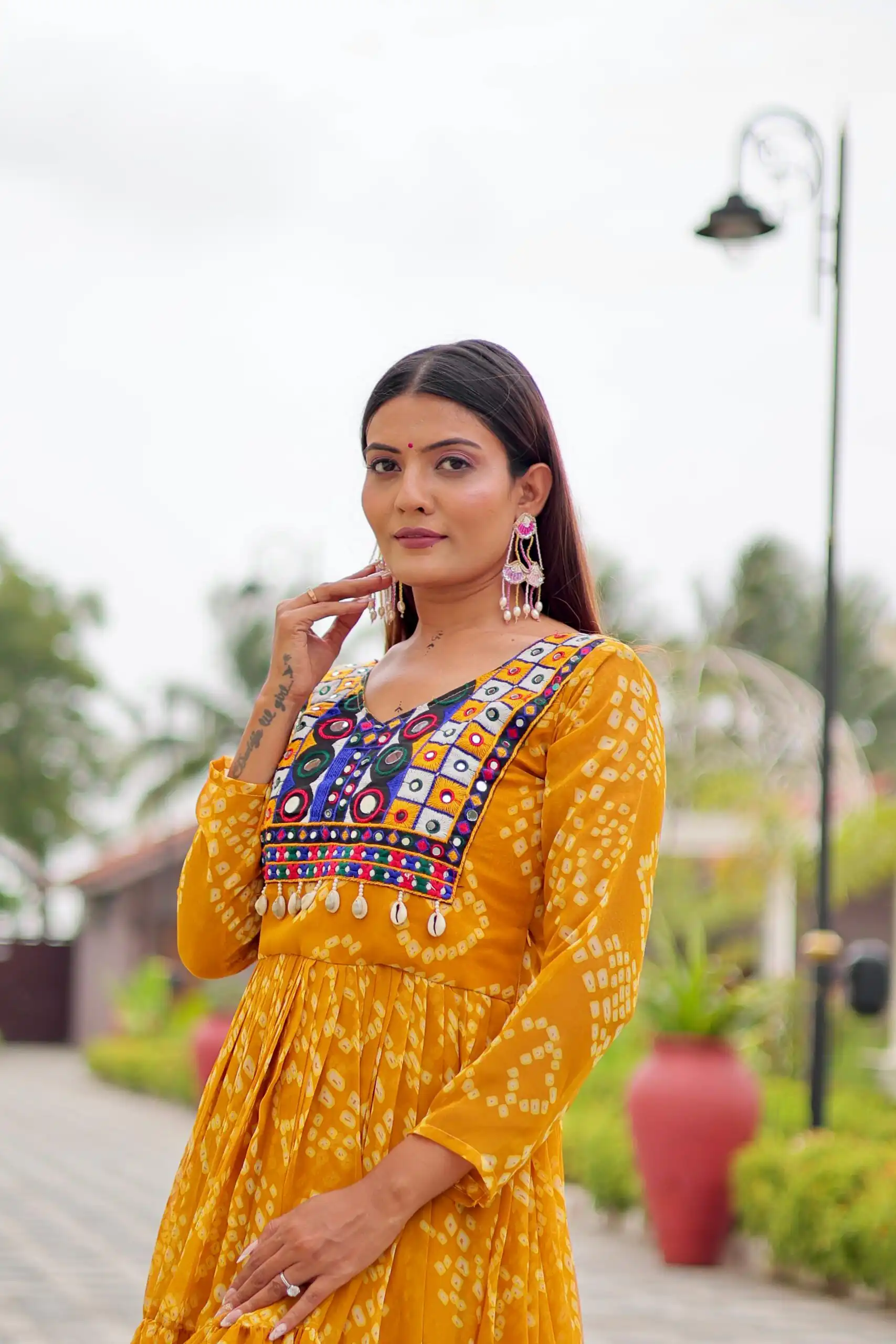 Classic Mustard Faux Georgette Embroidery Work Gown - Image 5