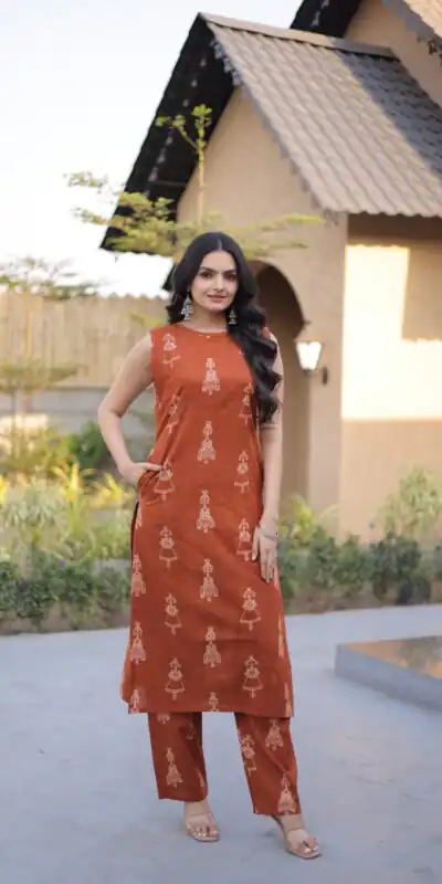 Rust Cotton Kurti KA 1251 Rust with Designer Work. Wedding, Party, Festive, Events, Special Price ₹1519. Delivery 4-6 Working Days. Shop now. | Bollywood Kurti, Creative Kurtis, Designer Kurti, Kurti, Party Wear Kurti, Selfie Kurti