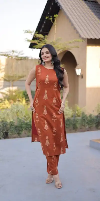 Rust Cotton Kurti KA 1251 Rust with Designer Work. Wedding, Party, Festive, Events, Special Price ₹1519. Delivery 4-6 Working Days. Shop now. | Bollywood Kurti, Creative Kurtis, Designer Kurti, Kurti, Party Wear Kurti, Selfie Kurti
