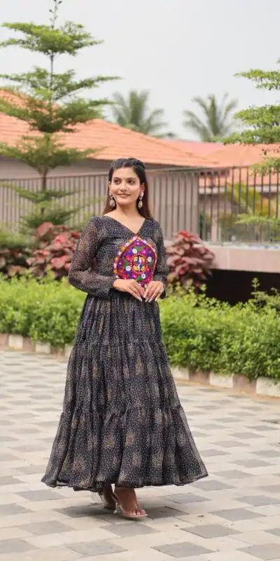 Ram 121 Black Color Faux Georgette Gown with Mirror Work. Wedding, Party, Festive, Events Get it for ₹1549. Delivery 4-6 Working Days.Online Shop now. | Bollywood Gowns, Creative Gowns, Designer Gowns, Embroidered Gowns, Gowns, Party Wear Gowns