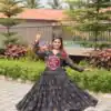 Ram 121 Black Color Faux Georgette Gown with Mirror Work. Wedding, Party, Festive, Events Get it for ₹1549. Delivery 4-6 Working Days.Online Shop now. | Bollywood Gowns, Creative Gowns, Designer Gowns, Embroidered Gowns, Gowns, Party Wear Gowns