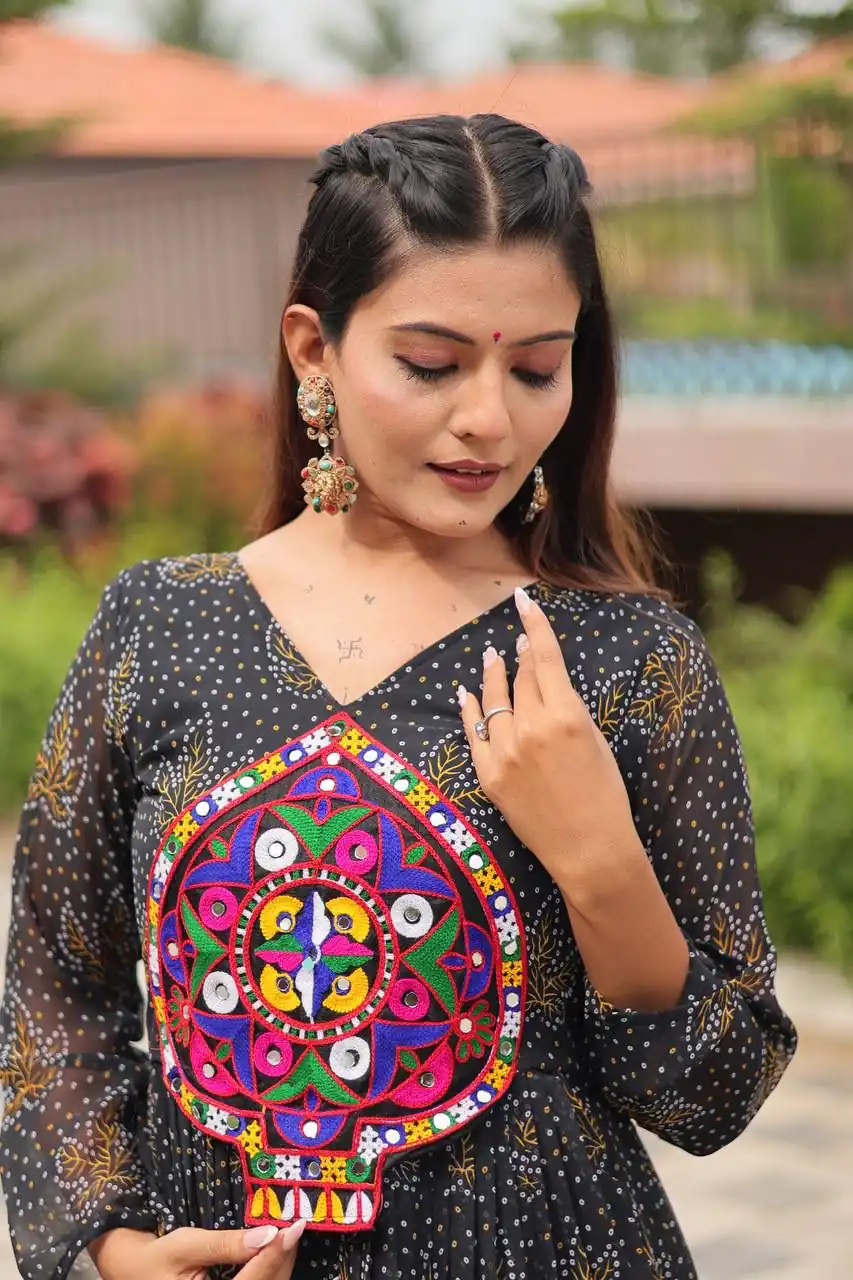 Ram 121 Black Color Faux Georgette Gown with Mirror Work. Wedding, Party, Festive, Events Get it for ₹1549. Delivery 4-6 Working Days.Online Shop now. | Bollywood Gowns, Creative Gowns, Designer Gowns, Embroidered Gowns, Gowns, Party Wear Gowns