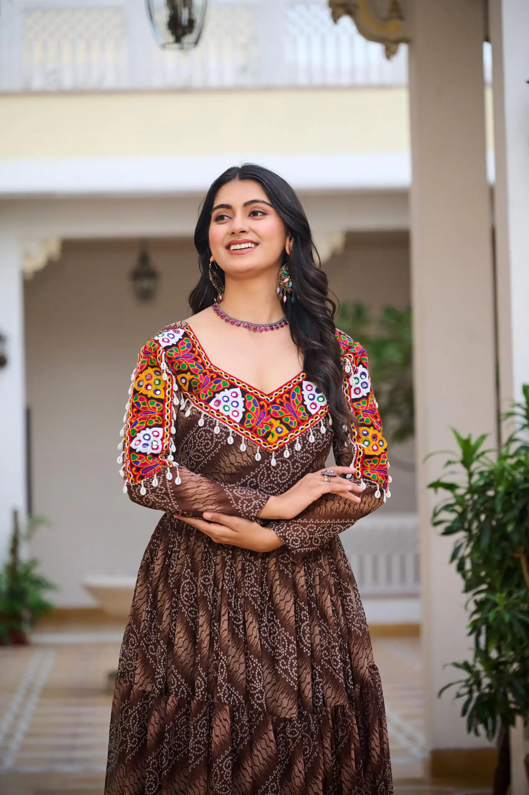 Ram 109 Brown Color Faux Georgette Gown with Mirror Work. Wedding, Party, Festive, Events Get it for ₹1999. Delivery 4-6 Working Days.Online Shop now. | Bollywood Gowns, Creative Gowns, Designer Gowns, Embroidered Gowns, Gowns, Party Wear Gowns