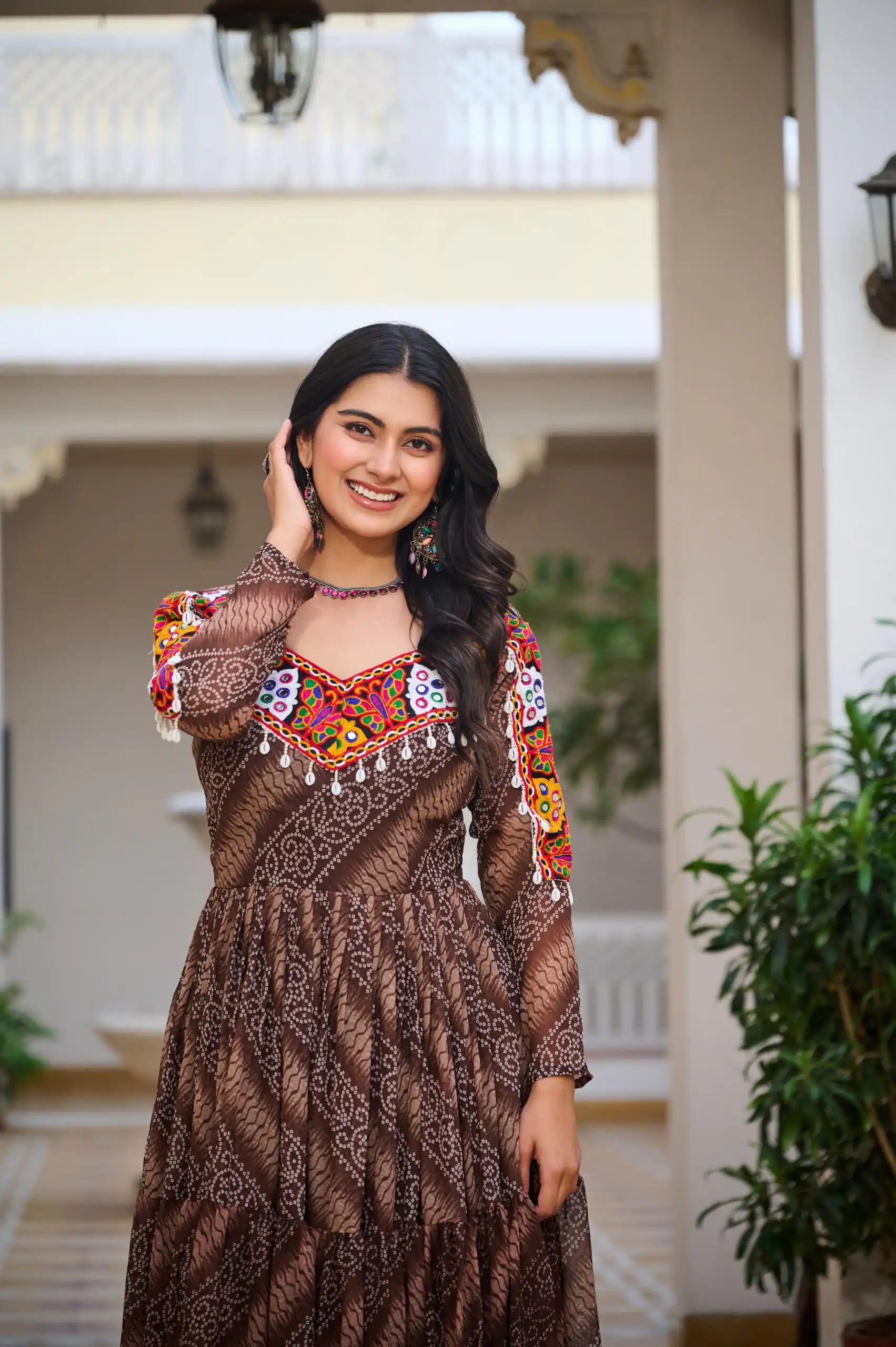 Ram 109 Brown Color Faux Georgette Gown with Mirror Work. Wedding, Party, Festive, Events Get it for ₹1999. Delivery 4-6 Working Days.Online Shop now. | Bollywood Gowns, Creative Gowns, Designer Gowns, Embroidered Gowns, Gowns, Party Wear Gowns