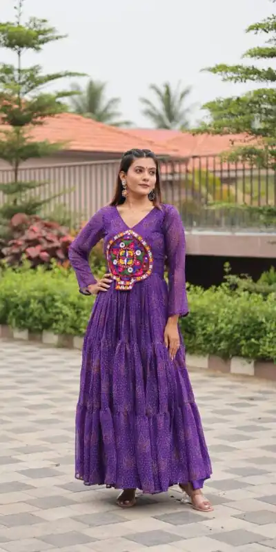 Ram 121 Purple Color Faux Georgette Gown with Mirror Work. Wedding, Party, Festive, Events Get it for ₹1549. Delivery 4-6 Working Days.Online Shop now. | Bollywood Gowns, Creative Gowns, Designer Gowns, Embroidered Gowns, Gowns, Party Wear Gowns