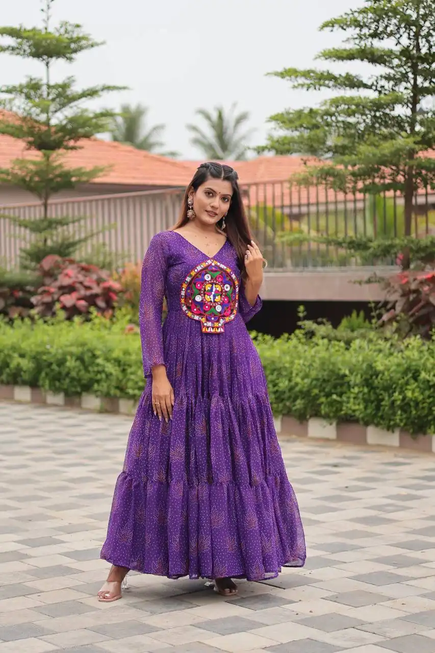Ram 121 Purple Color Faux Georgette Gown with Mirror Work. Wedding, Party, Festive, Events Get it for ₹1549. Delivery 4-6 Working Days.Online Shop now. | Bollywood Gowns, Creative Gowns, Designer Gowns, Embroidered Gowns, Gowns, Party Wear Gowns