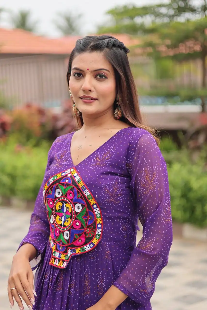 Ram 121 Purple Color Faux Georgette Gown with Mirror Work. Wedding, Party, Festive, Events Get it for ₹1549. Delivery 4-6 Working Days.Online Shop now. | Bollywood Gowns, Creative Gowns, Designer Gowns, Embroidered Gowns, Gowns, Party Wear Gowns