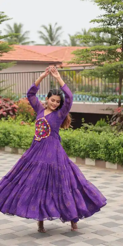 Ram 121 Purple Color Faux Georgette Gown with Mirror Work. Wedding, Party, Festive, Events Get it for ₹1549. Delivery 4-6 Working Days.Online Shop now. | Bollywood Gowns, Creative Gowns, Designer Gowns, Embroidered Gowns, Gowns, Party Wear Gowns