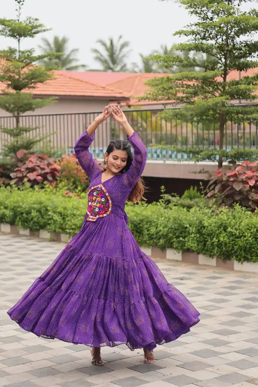 Ram 121 Purple Color Faux Georgette Gown with Mirror Work. Wedding, Party, Festive, Events Get it for ₹1549. Delivery 4-6 Working Days.Online Shop now. | Bollywood Gowns, Creative Gowns, Designer Gowns, Embroidered Gowns, Gowns, Party Wear Gowns