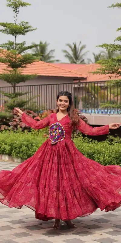 Ram 121 Red Color Faux Georgette Gown with Mirror Work. Wedding, Party, Festive, Events Get it for ₹1549. Delivery 4-6 Working Days.Online Shop now. | Bollywood Gowns, Creative Gowns, Designer Gowns, Embroidered Gowns, Gowns, Party Wear Gowns