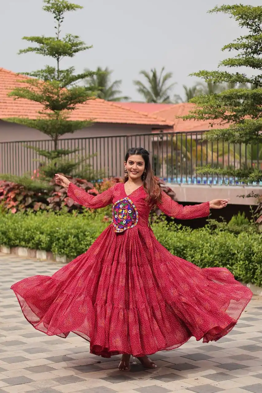 Ram 121 Red Color Faux Georgette Gown with Mirror Work. Wedding, Party, Festive, Events Get it for ₹1549. Delivery 4-6 Working Days.Online Shop now. | Bollywood Gowns, Creative Gowns, Designer Gowns, Embroidered Gowns, Gowns, Party Wear Gowns