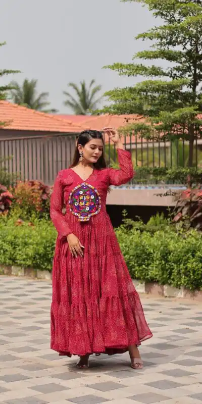 Ram 121 Red Color Faux Georgette Gown with Mirror Work. Wedding, Party, Festive, Events Get it for ₹1549. Delivery 4-6 Working Days.Online Shop now. | Bollywood Gowns, Creative Gowns, Designer Gowns, Embroidered Gowns, Gowns, Party Wear Gowns