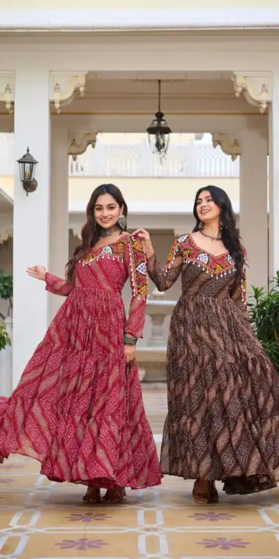 Ram 109 Red Color Faux Georgette Gown with Mirror Work. Wedding, Party, Festive, Events Get it for ₹1999. Delivery 4-6 Working Days.Online Shop now. | Bollywood Gowns, Creative Gowns, Designer Gowns, Embroidered Gowns, Gowns, Party Wear Gowns