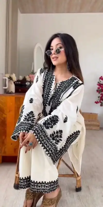 SRK 5349 White Rayon Butti Silk Salwar Suit with Embroidery Work. Special Price ₹1899. Delivery 4-6 Working Days. Shop now. | Jump Suits, Straight Suits, Casual Suits, Creative suits, Designer Suits, Palazzo Suits, Party Wear Suits, Patiala Suits, Salwar suit
