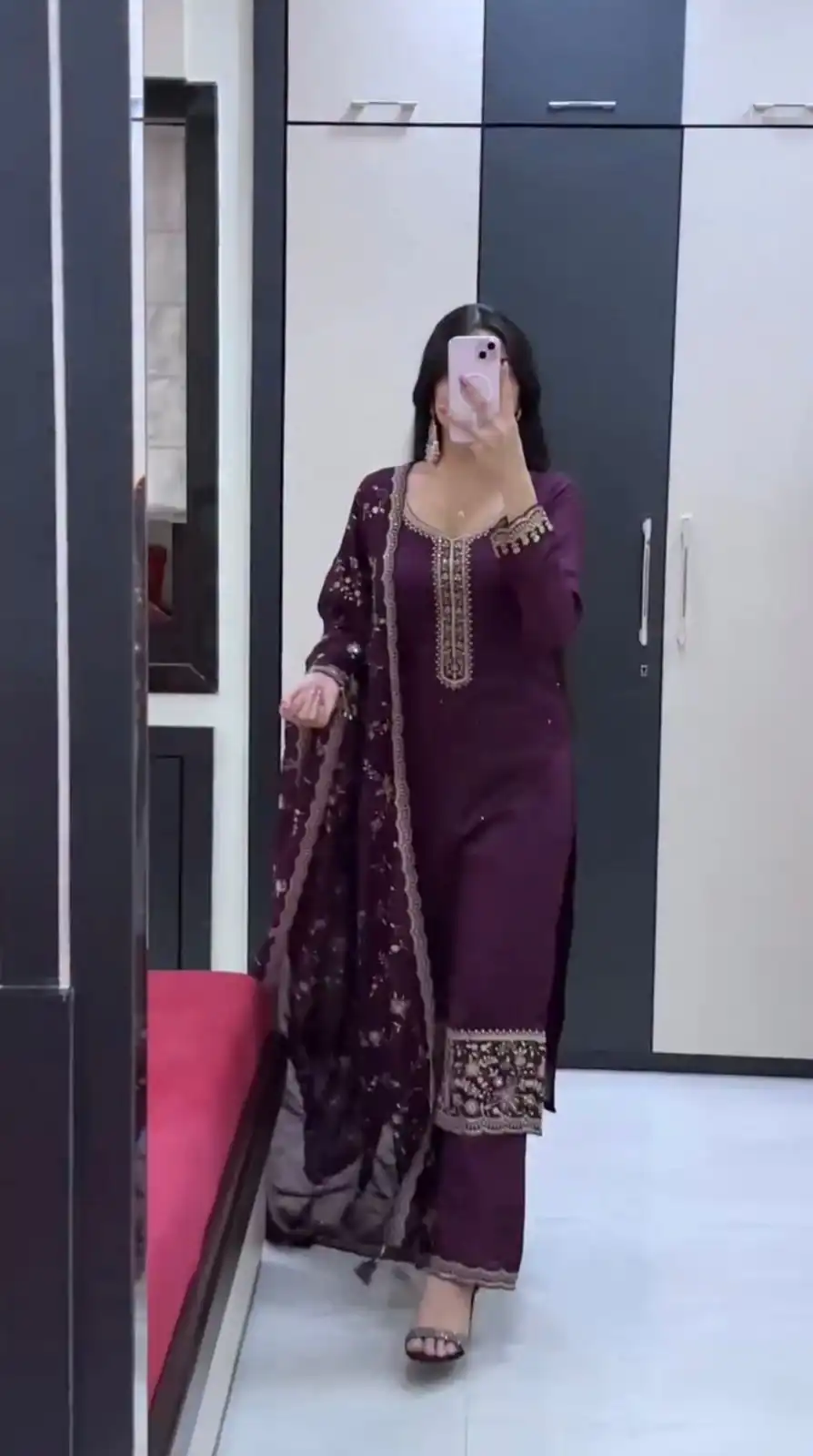 JF 048 Wine Color Georgette Salwar Suit with Designer Work. Affordable Price ₹2149. Delivery 4-6 Working Days. Online Shop now. | Jump Suits, Straight Suits, Casual Suits, Creative suits, Designer Suits, Palazzo Suits, Party Wear Suits, Patiala Suits, Salwar suit