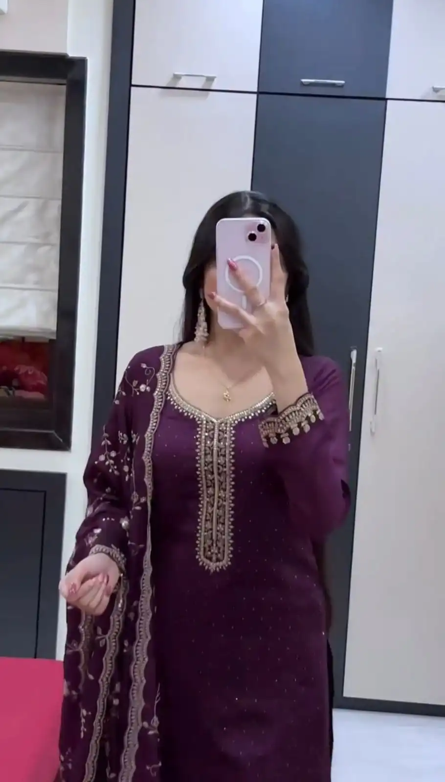 JF 048 Wine Color Georgette Salwar Suit with Designer Work. Affordable Price ₹2149. Delivery 4-6 Working Days. Online Shop now. | Jump Suits, Straight Suits, Casual Suits, Creative suits, Designer Suits, Palazzo Suits, Party Wear Suits, Patiala Suits, Salwar suit