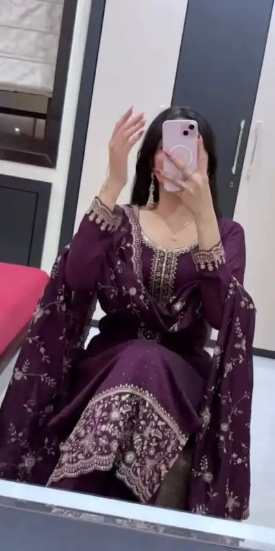 JF 048 Wine Color Georgette Salwar Suit with Designer Work. Affordable Price ₹2149. Delivery 4-6 Working Days. Online Shop now. | Jump Suits, Straight Suits, Casual Suits, Creative suits, Designer Suits, Palazzo Suits, Party Wear Suits, Patiala Suits, Salwar suit