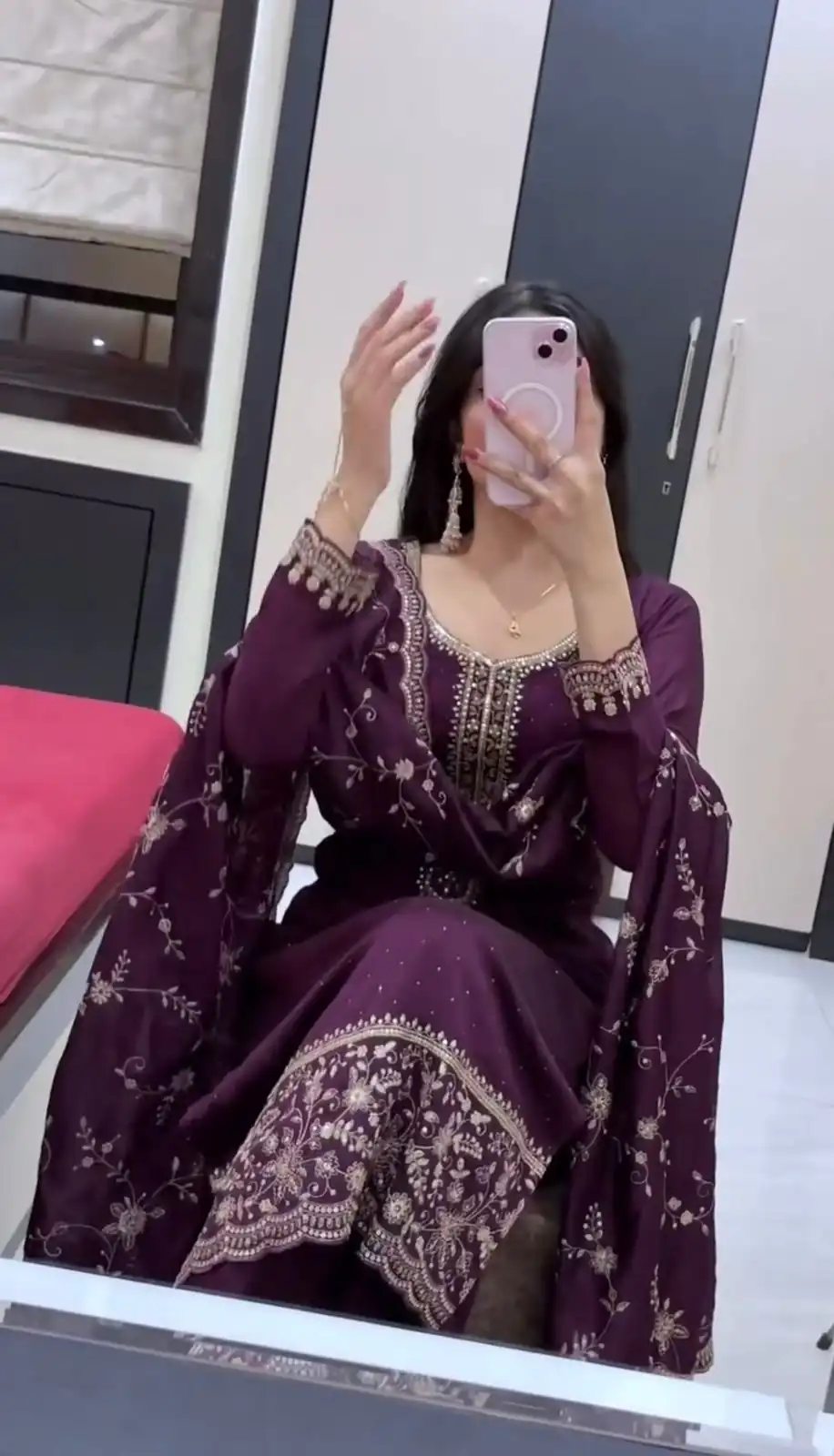JF 048 Wine Color Georgette Salwar Suit with Designer Work. Affordable Price ₹2149. Delivery 4-6 Working Days. Online Shop now. | Jump Suits, Straight Suits, Casual Suits, Creative suits, Designer Suits, Palazzo Suits, Party Wear Suits, Patiala Suits, Salwar suit