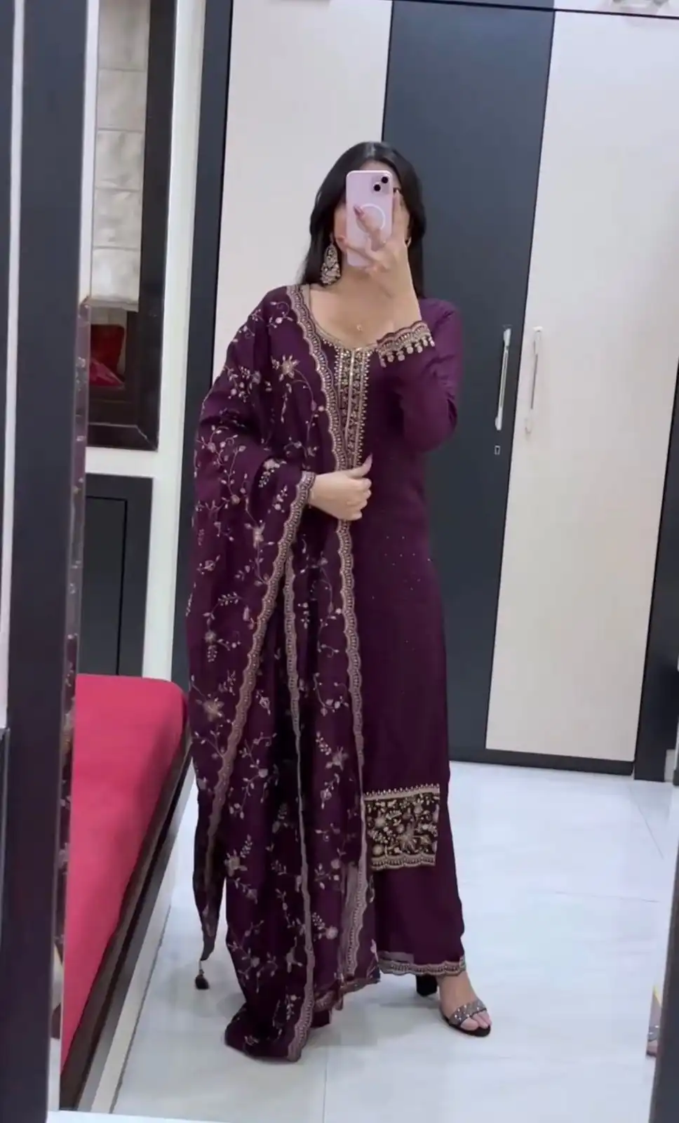 JF 048 Wine Color Georgette Salwar Suit with Designer Work. Affordable Price ₹2149. Delivery 4-6 Working Days. Online Shop now. | Jump Suits, Straight Suits, Casual Suits, Creative suits, Designer Suits, Palazzo Suits, Party Wear Suits, Patiala Suits, Salwar suit