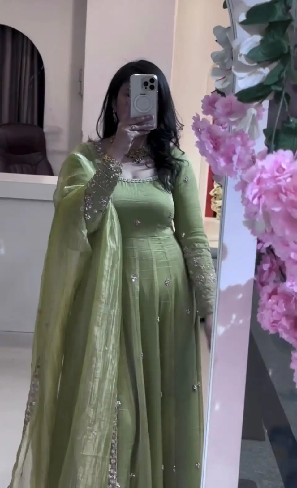 VLM 339 Parrot Green Crunchy Silk Gown Perfect for Wedding, Party, Housewarming, Haldi, – . Best Price ₹2149. Delivery 4-6 Working Days. Shop now. | Bollywood Gowns, Creative Gowns, Designer Gowns, Embroidered Gowns, Gowns, Party Wear Gowns
