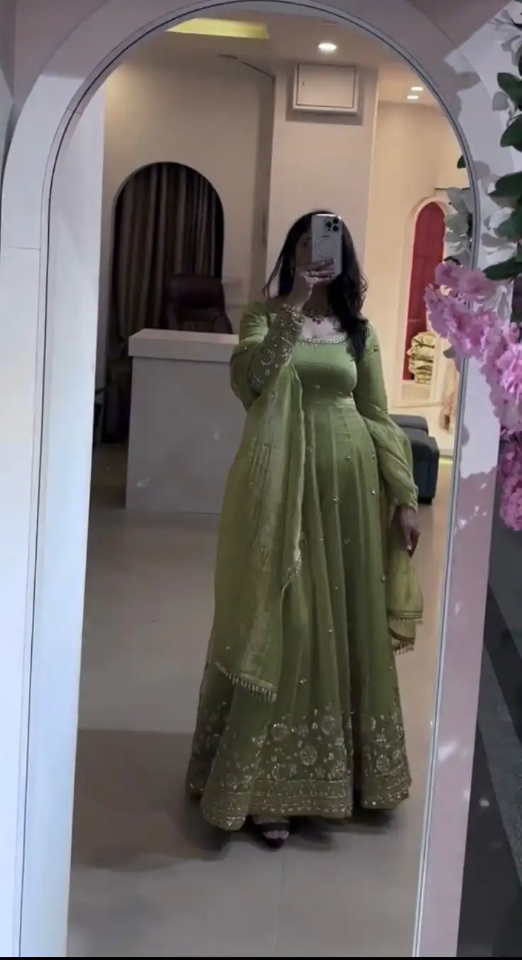 VLM 339 Parrot Green Crunchy Silk Gown Perfect for Wedding, Party, Housewarming, Haldi, – . Best Price ₹2149. Delivery 4-6 Working Days. Shop now. | Bollywood Gowns, Creative Gowns, Designer Gowns, Embroidered Gowns, Gowns, Party Wear Gowns
