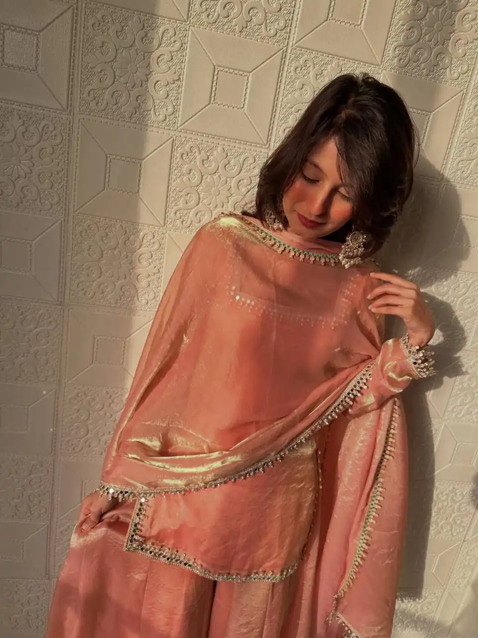 ZB 5063 Peach Fandy Silk Salwar Suit with Embroidery Work. Wedding, Party, Festive, Events Now at just ₹1949. Delivery 4-6 Working Days. Shop now. | Jump Suits, Straight Suits, Casual Suits, Creative suits, Designer Suits, Palazzo Suits, Party Wear Suits, Patiala Suits, Salwar suit