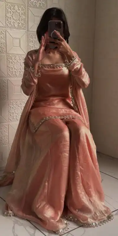 ZB 5063 Peach Fandy Silk Salwar Suit with Embroidery Work. Wedding, Party, Festive, Events Now at just ₹1949. Delivery 4-6 Working Days. Shop now. | Jump Suits, Straight Suits, Casual Suits, Creative suits, Designer Suits, Palazzo Suits, Party Wear Suits, Patiala Suits, Salwar suit