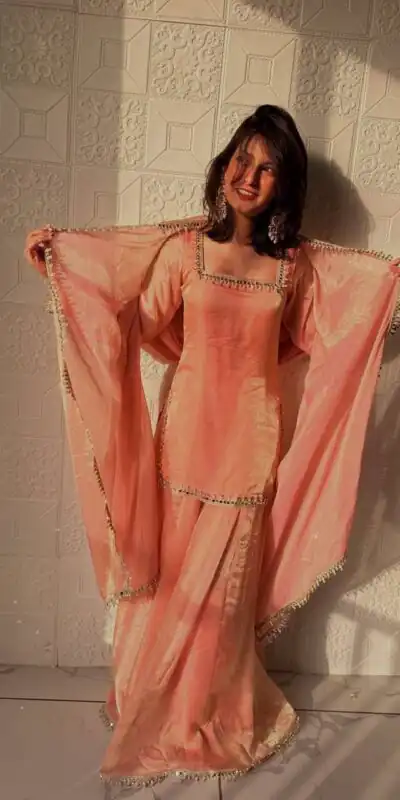ZB 5063 Peach Fandy Silk Salwar Suit with Embroidery Work. Wedding, Party, Festive, Events Now at just ₹1949. Delivery 4-6 Working Days. Shop now. | Jump Suits, Straight Suits, Casual Suits, Creative suits, Designer Suits, Palazzo Suits, Party Wear Suits, Patiala Suits, Salwar suit