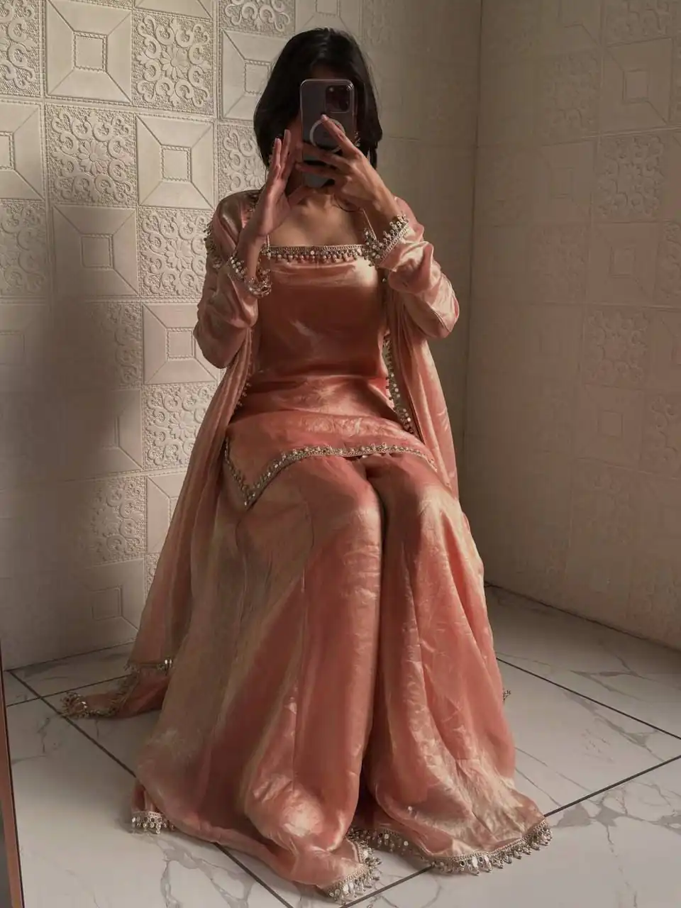 ZB 5063 Peach Fandy Silk Salwar Suit with Embroidery Work. Wedding, Party, Festive, Events Now at just ₹1949. Delivery 4-6 Working Days. Shop now. | Jump Suits, Straight Suits, Casual Suits, Creative suits, Designer Suits, Palazzo Suits, Party Wear Suits, Patiala Suits, Salwar suit